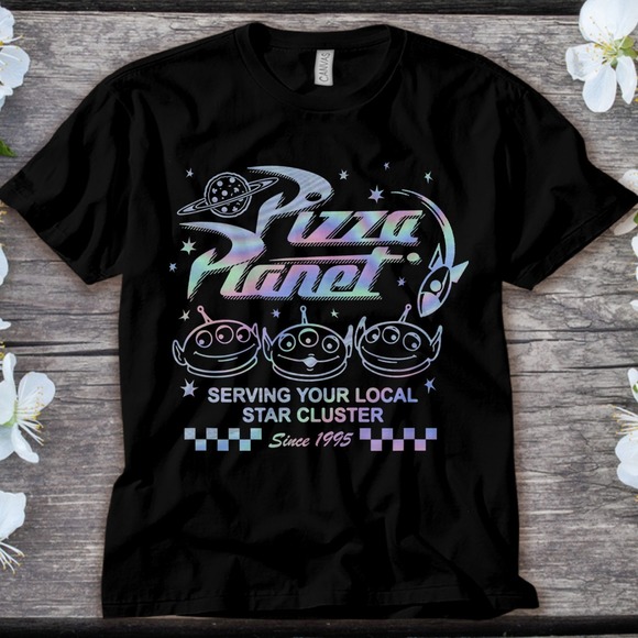 Tops - Disney Toy Story 3 Pizza Planet Aliens Hologram T-Shirt Unisex Adult T-shirt
